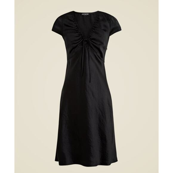 J.Crew Short Sleeve Slip Dress in Textured Satin Black Size 12 NWT - Picture 1 of 8